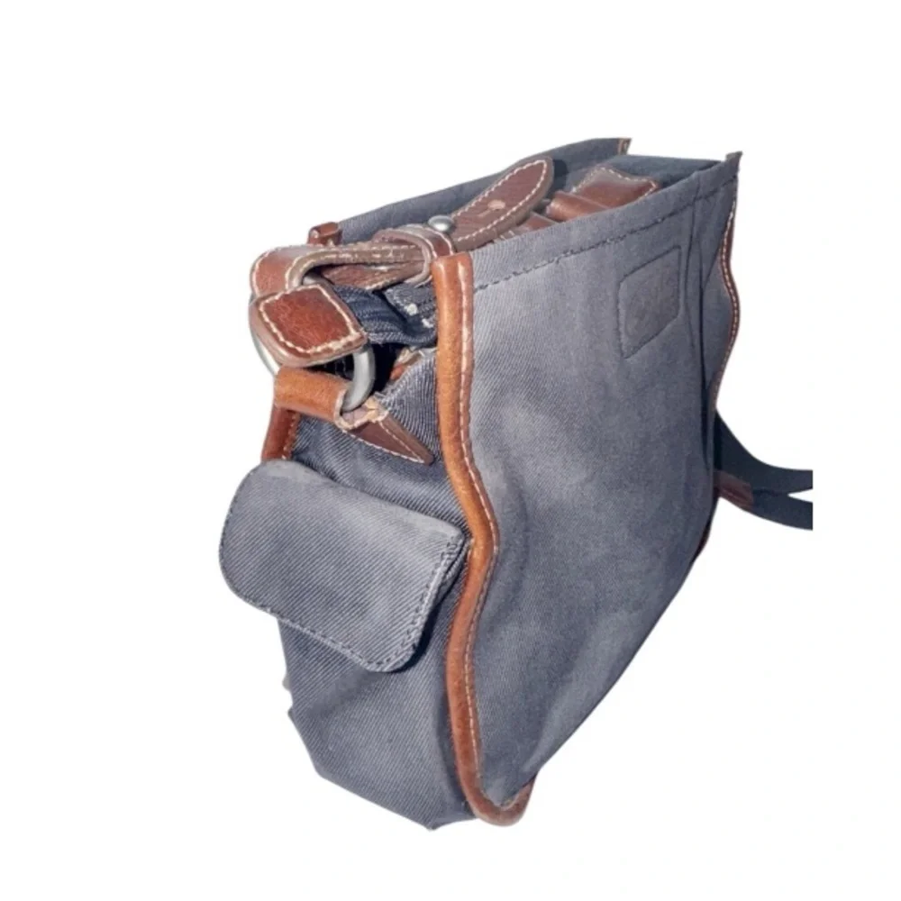 Fossil Vintage Y2K Crossbody Bag Charcoal Gray Canvas & Brown Leather Handbag